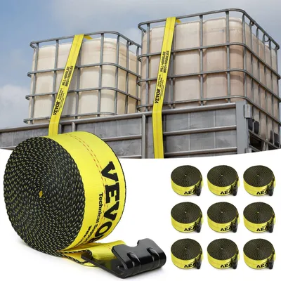 Image de Sangles de treuillage VEVOR, 4" x 30', capacité de charge de 6000 lbs, résistance à la rupture de 18000 lbs, sangles pour camion avec crochet plat, contrôle de charge pour remorques, fermes, sauvetages, protection des arbres, jaune (pack de 10)