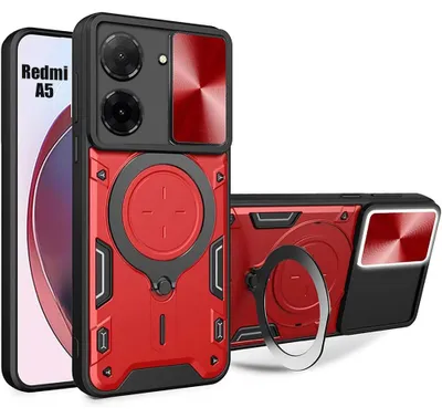 Image de Coque pour Xiaomi Redmi A5, Antichoc avec Anneau et Protection Objectif Coulissante - Rouge