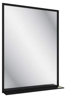 Image de Miroir salle de bain 80x60cm - laqué noir mat avec étagères - FRAMED MIRROR
