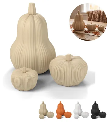 Immagine prodotto di Zucche decorative set di 3 rigate opache decorazioni autunnali Halloween – Beige