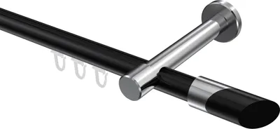 Produktbild von Interdeco Innenlaufstange / Gardinenstange mit Innenlauf Schwarz / Chrom, Typ Prestige Verano (Schräge Bicolor), 20 mm Ø 1-läufig, 600 cm