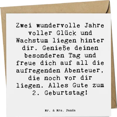 Produktbild von Mr. & Mrs. Panda Glückwunschkarte Spruch 2. Geburtstag - Weiß - Geschenk, Geburtstagskind, Alter, besondere Anlässe, doppelkarte, Klappkarte, anlasskarte, Geburtstagsdeko