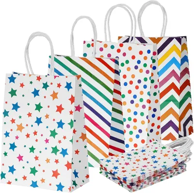 Productafbeelding van Papieren geschenktassen, 20 stuks, 15x8x21 cm, met kleurrijke patronen, geschikt voor feestjes