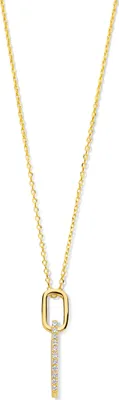 Produktbild von New Bling 9NBG-0646 Gold Halskette mit Anhänger - Glieder - 20x6.2mm - Zirkonia - Ankerglied - 39+3+3cm - 0.87 Dicke - 14 Karat - Gold