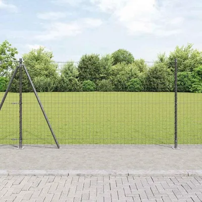 Produktbild von Zaunpfosten zum Einbetonieren, 7er Set, grau, pulverbeschichteter Stahl, Betonbasis, 3,2 cm Ø, 130 cm Höhe, für Garten und Terrasse, wetterfest