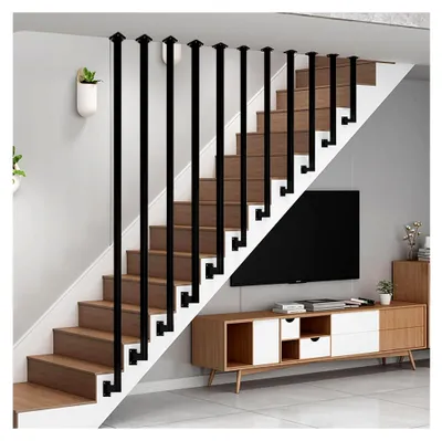 Produktbild von Individuelle schwarze schmiedeeiserne quadratische L-förmige Kindersicherheitsschiene für Villa-, Dachboden- oder Wohnungsschutz (80 cm)