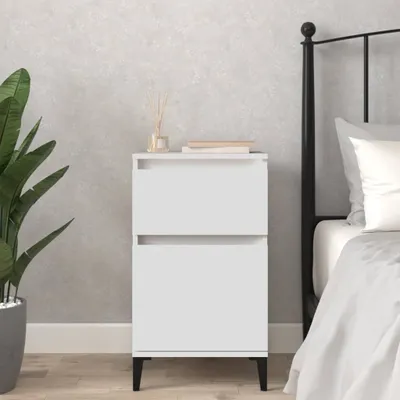 Image de The Living Store Table de nuit blanc 40x35x70 cm