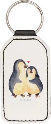 Produktbild von Mr. & Mrs. Panda Schlüsselanhänger Pinguin umarmen - Weiß - Geschenk, schlüsselbund anhänger, Liebe, Mit Spruch, Taschenanhänger Rechteckig, Hochzeitstag, schlüssel