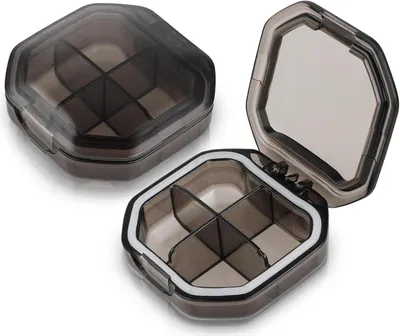 Produktbild von Pillendose mit 4 Fächern, Tablettenbox Reise-Pillen-Organizer, grau