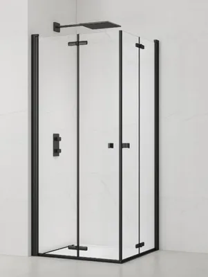 Productafbeelding van SAT Vierkante douchecabine, 90 x 90 cm, hoekinstap, hoekdouche, Easy-Clean glas, zwart