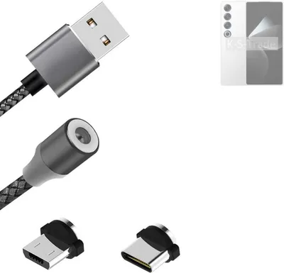 Produktbild von K-S-Trade Hochwertiges Magnet-Lade-kabel Sync-Kabel Daten-Kabel für Meizu 21 Pro mit USB-Typ-C-Anschluss und Micro-USB-Anschluss 2A bis zu 480mbps