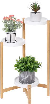 Produktbild von WISFOR Blumenregal mit 3 Ebenen, Blumentreppe Modern, Pflanzenregal Pflanzentreppe aus Bambus für Garten Balkon Wohnzimmer