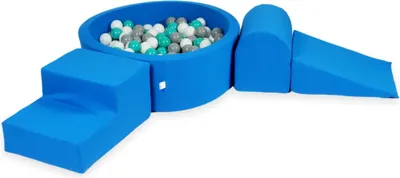 Productafbeelding van Speelmat van schuimrubber met rond bassin, 90x30 cm, blauw, inclusief 200 ballen: turquoise, wit, grijs