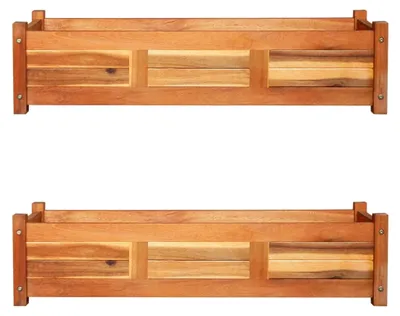 Produktbild von Hochbeet für den Garten, 2 Stück, Blumentöpfe für Blumen und Pflanzen, Blumenkasten für den Außenbereich, Akazienholz, 100 x 30 x 25 cm