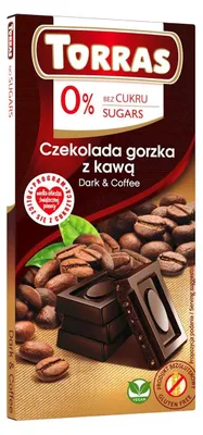 CZEKOLADA GORZKA Z KAWĄ BEZ CUKRU BEZGLUTENOWA 75 g - TORRAS