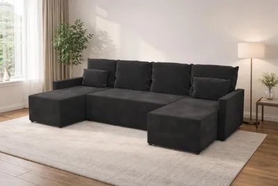 Zdjęcie produktu dla Duży narożnik KUBO U z funkcją spania i pojemnikiem na pościel sofa do salonu
