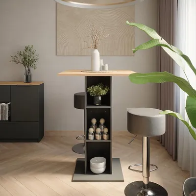 Produktbild von Vicco Bartisch-Set Repose, 75 x 75 cm mit 2 Barhockern, Anthrazit/Goldkraft Eiche