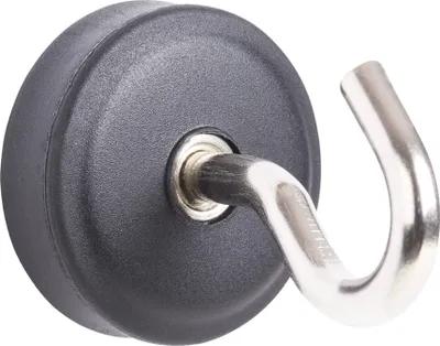Obrázek produktu pro Walteco Pogumovaný neodymový magnet průměr 22mm, s háčkem, nosnost 3,5kg