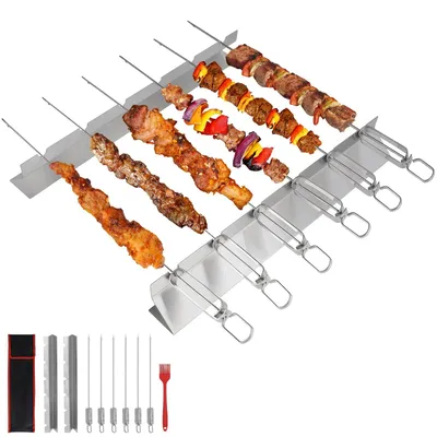 Productafbeelding van Solidchoice - Set van 6 Roestvrijstalen Grillspiesen met Houder