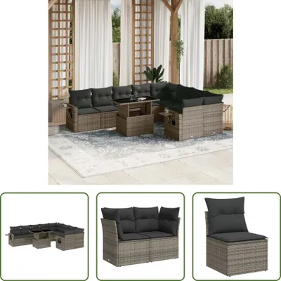 Produktbild von The Living Store 10-tlg. Garten-Sofagarnitur mit Kissen Grau Poly Rattan