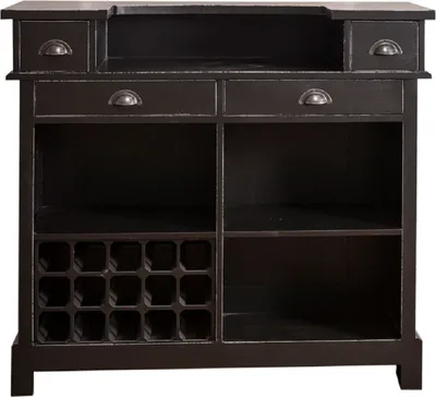 Produktbild von Casa Padrino Landhausstil Massivholz Barschrank mit 4 Schubladen & Weinflaschenhalter Antik Schwarz 120 x 51 x H. 107 cm - Landhausstil Möbel