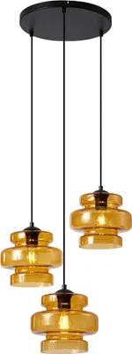Zdjęcie produktu dla QAZQA – Retro Retro Lampa wisząca I Lampa wisząca I Lampa wisząca czarna z pomarańczowym szkłem 3-punktowa – Denise I Salon I Sypialnia – Okrągła – Pasuje do żarówek LED E27