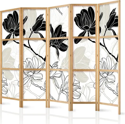Obrázek produktu pro Japonský květinový paraván 225x172 cm 5dílný černý