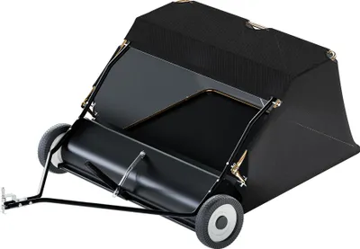 Produktbild von Wiltec Rasenkehrmaschine mit 120 cm Kehrbreite, Rasenkehrer für Aufsitzmäher, Laubsammler mit 415 l Auffangnetz Laubkehrmaschine für Rasentraktor