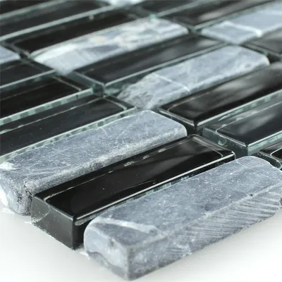 Produktbild von Mosaikfliesen Glas Marmor Schwarz Grau Mix