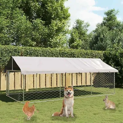 Imagen del producto de Jaula para perros para exteriores con techo, de 400x200x150 cm, fabricada en acero galvanizado