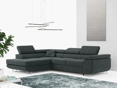 Produktbild von Ecksofa L-Form Couch mit Schlaffunktion und Verstellbare Kopfstützen - GUSTAW - Dunkelgrau - Links