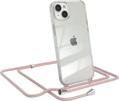 Produktbild von EAZY CASE Handykette kompatibel mit Apple iPhone 14 Plus, Handyhülle mit Umhängeband, Handykordel, Schutzhülle Clear, Band in Rosa