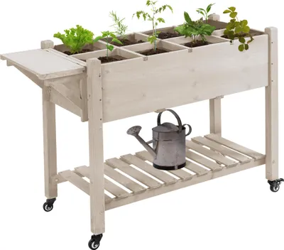 Produktbild von Hochbeet šC Gemš¹segarten auf R?dern šC mit Ablage, klappbarem Deckel, Bew?sserungseins?tzen und Drainagefilz