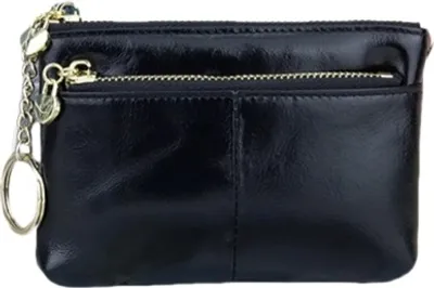 Produktbild von INF Münzbeutel aus echtem Leder, kompakte Brieftasche mit Kartenfächern Schwarz