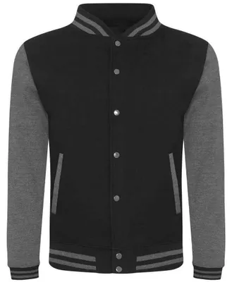Produktbild von Awdis - Varsity-Jacke (US-College-Stil) für Herren LT1925 (XL) (Pechschwarz/Holzkohle meliert)
