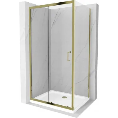 Zdjęcie produktu dla Mexen Apia kabina prysznicowa rozsuwana 120 x 70 cm, transparent, złota + brodzik Flat, biały- 840-120-070-50-00-4010G