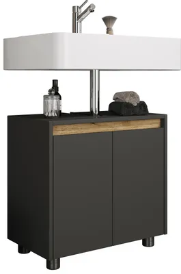 Immagine prodotto di Armadio lavabo, armadio bagno in legno con 2 porte girevoli, 55 x 57 x 33 cm, armadio da bagno Cosila