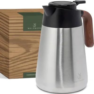Immagine prodotto di caraffa thermos da 15 litri in acciaio inox 304 a doppia parete con manico in legno - Caffettiera con beccuccio antigoccia