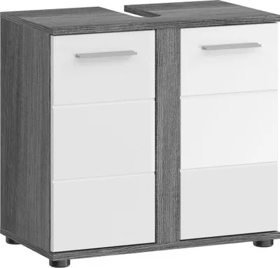 Produktbild von Waschbeckenunterschrank in Rauchsilber Nachbildung mit Front in weiß hochglanz tiefzieh, Breite 60 cm BREST-158