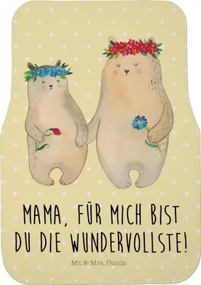 Produktbild von Mr. & Mrs. Panda Fußmatte Fürs Auto Bären mit Blumenkranz - Gelb Pastell - Geschenk, Automatte, Autoteppich, Auto-Fußmatte, Muttertag, Kinder