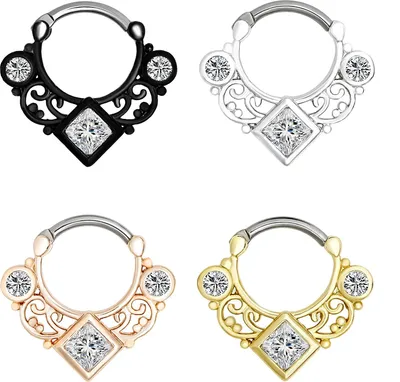 Produktbild von Karisma Titan G23 Septum Clicker Segment Ring Nasenring Nasenpiercing Zirkonia - 1,2x8mm tsc-h013 - Silber