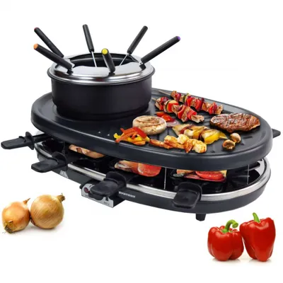 Produktbild von Syntrox Germany Raclette Fondue Set 8 Personen heißer Stein 1500W schwarz