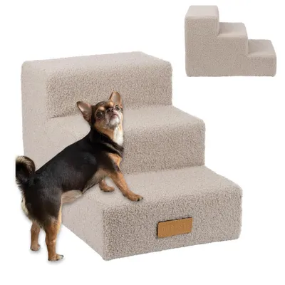 Immagine prodotto di Gradini per cani, per animali malati e anziani, ausilio per arrampicarsi, rampa - 3 gradini - 45 x 30 x 30 cm - pelle di pecora grigia