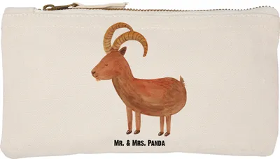 Produktbild von Mr. & Mrs. Panda Schlampermäppchen Sternzeichen Steinbock Größe S Klein - Weiß - Geschenk, Geburtstag Januar, Pouch, Kulturtasche, Stoffbeutel, Dezember, Baumwolltasche