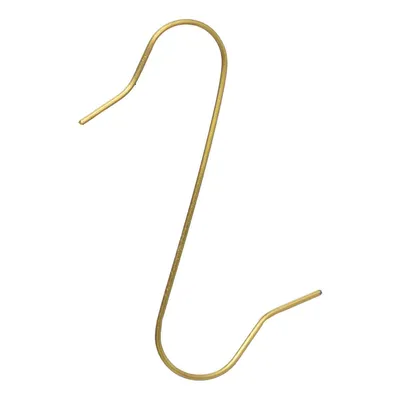 A single gold S-hook is presented against a white background.