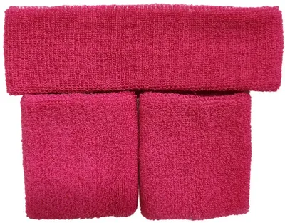Produktbild von Dunkelrosa Schweißbänder-Set – Schweißbänder – Rosa – 2 Sets – 2x Stirnband und 4 Armbänder – Rosa – Frottee/Polyester – Einheitsgröße – Schweißbänder-Set – 6-teilig – CHPN