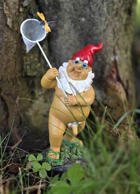 Produktbild von Zwerg nackt fängt Schmetterling 17,5cm Gartenfigur Dekoration Haus Hof Garten