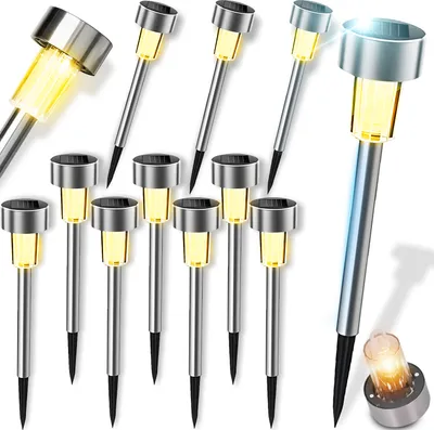 Produktbild von Solarlampen für Außen aus Edelstahl 12-tlg, LED Solarleuchte, Bodeneinbaustrahler Solar Bodenleuchte, Bodenlampe, Wetterfest, Kaltweiß Retoo