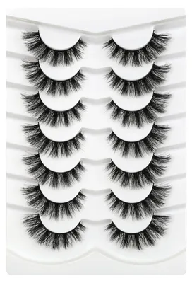 Image de Cils artificiels 3D, bande transparente, style œil de chat, fins et légers, imitation vison, lot de 7 paires