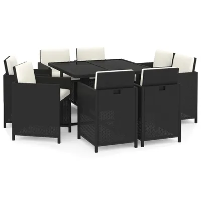 Produktbild von 9-tlg. Garten-Essgruppe mit Auflagen Poly Rattan Schwarz
